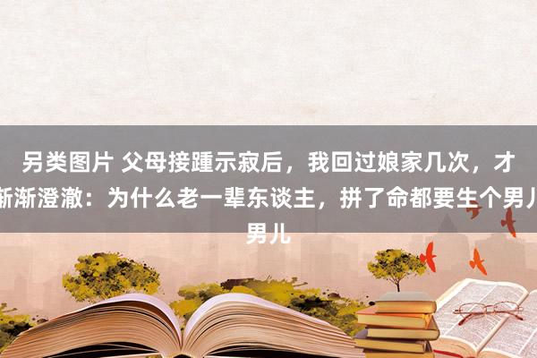 另类图片 父母接踵示寂后，我回过娘家几次，才渐渐澄澈：为什么老一辈东谈主，拼了命都要生个男儿