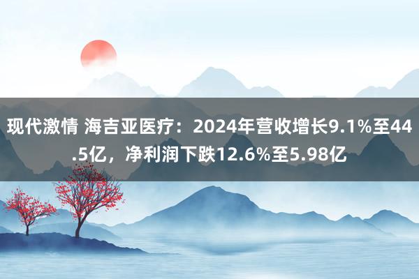 现代激情 海吉亚医疗：2024年营收增长9.1%至44.5亿，净利润下跌12.6%至5.98亿
